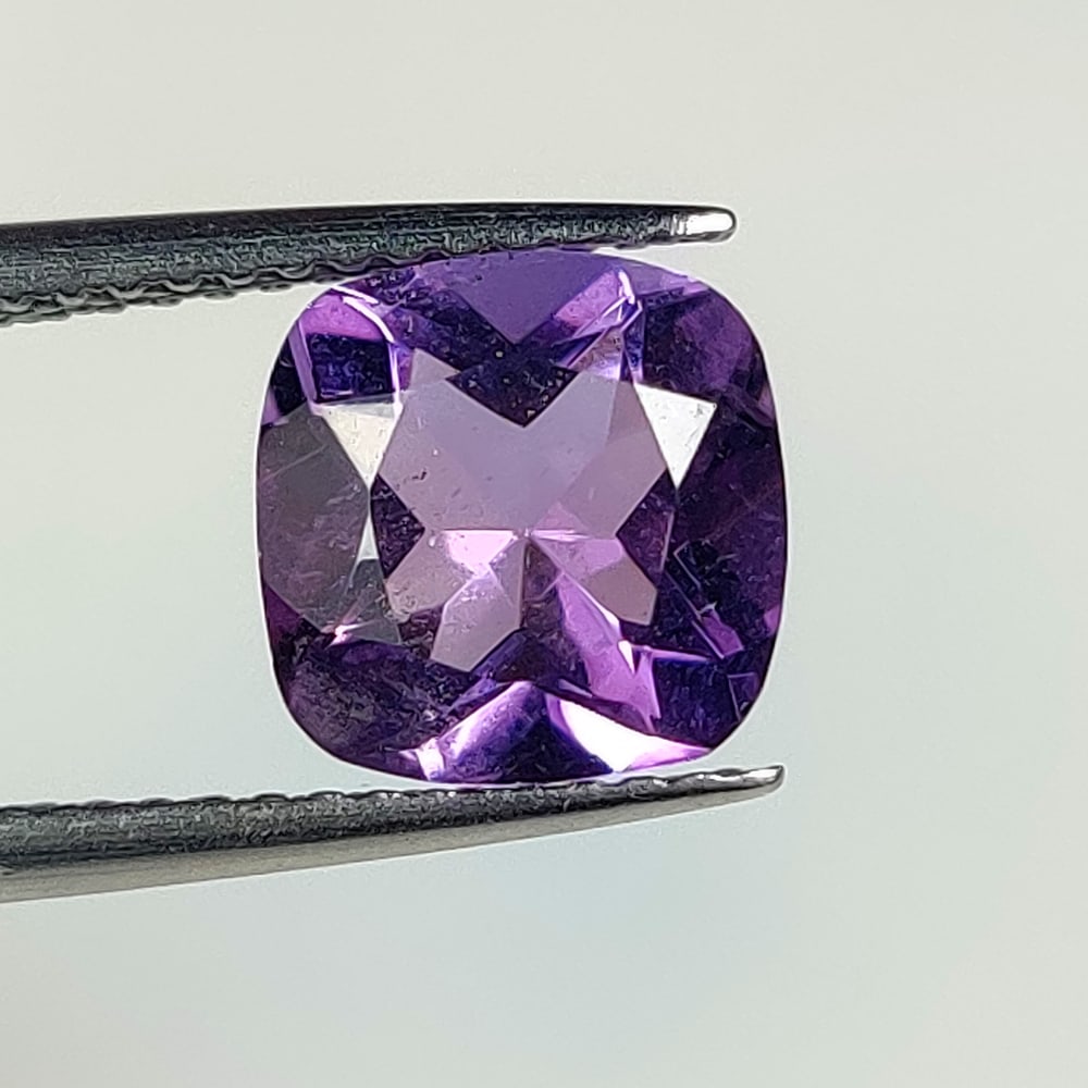 2.02 Ct Natural Purple Amethyst Cushion Cut: Weight - 2.02 Ct / Dimensions - 8.00 x 8.00 x 5.10 mm / Shape - Cushion Cut / Color - Purple / Clarity - VVS / Origin -Brazil / Treatment - Heated