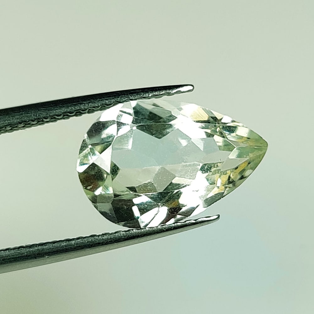 3.39 Ct Natural Green Amethyst Pear Cut: Weight - 3.39 Ct / Size - 13.00 x 8.80 x 5.70 mm / Shape - Pear Cut / Color - Green / Clarity - VVS / Origin - Brazil / Treatment - Heated