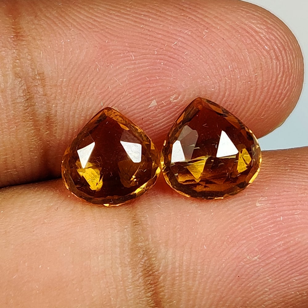 4.60 Ct Natural Yellow Citrine Pear Cut Pair: Weight - 4.60 Ct / Size - 8.90 x 8.90 x 4.80 mm / 2 Pc's / Shape - Pear Cut / Color - Yellow / Clarity - VVS / Origin - Brazil / Treatment - Heated