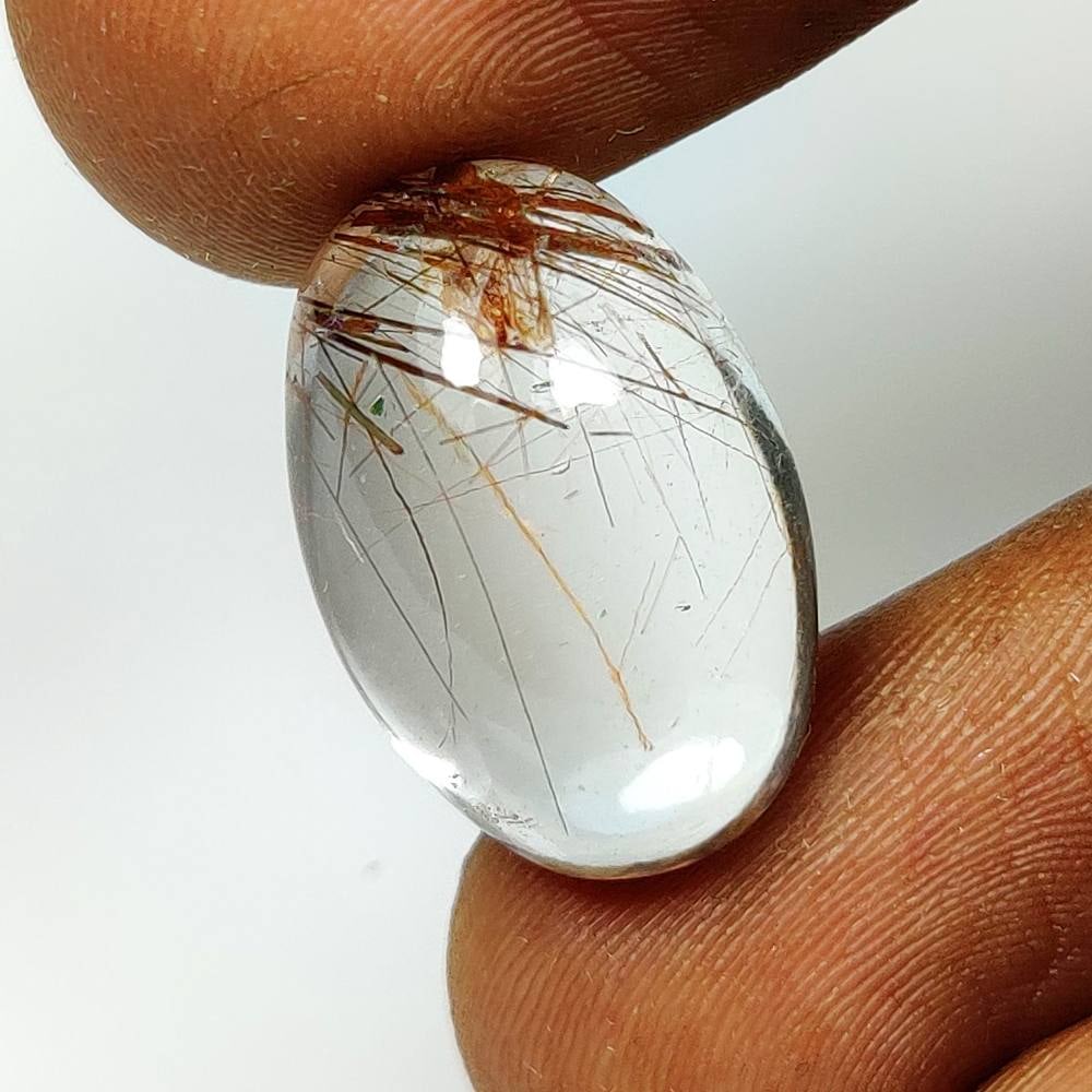 12.93 Ct Natural Rutile Quartz Oval Cab: Weight - 12.93 Ct / Dimensions - 18.60 x 12.40 x 8.30 mm / Shape & Cut - Oval Cab / Transparency - Transaprent / Origin - Norway / Comments - None