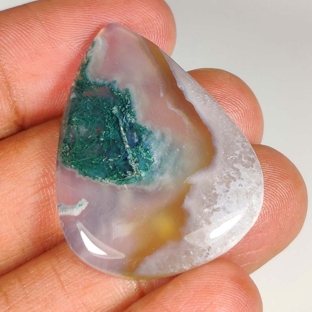 37.15 Ct Natural Moss Agate Pear Cab (1 of 2)