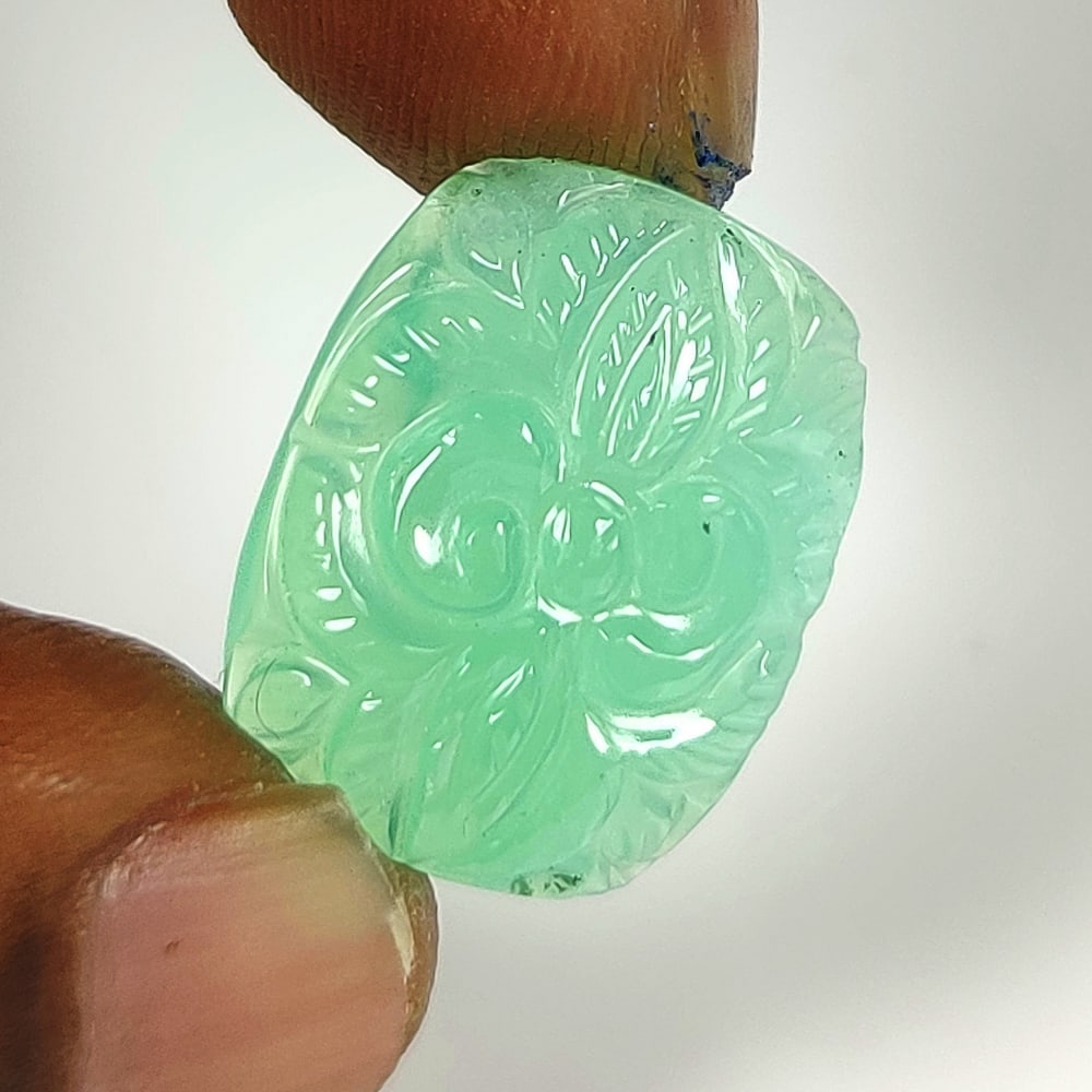 10.53 Ct Natural Green Chrysoprase Cushion Carving Cab: Weight - 10.53 Ct / Size - 18.00 x 14.30 x 5.20 mm / Shape - Cushion Carving Cab / Color - Green / Clarity - Opaque / Origin -Brazil / Treatment - None