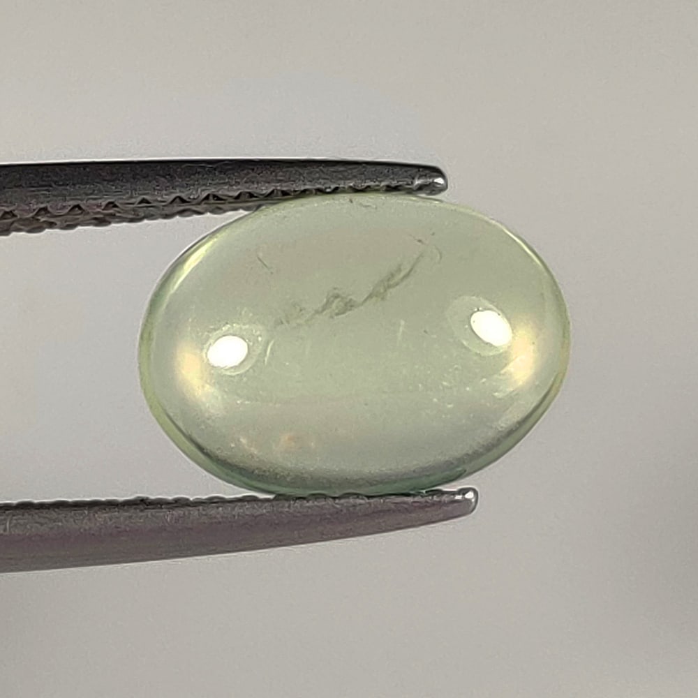2.78 Ct Natural Fine Green Prehnite Oval Cab: Weight - 2.78 Ct / Dimensions - 10.90 x 7.70 x 4.20 mm / Shape - Oval Cab / Clarity - Semi Transaprent / Origin - Brazil / Treatment - None