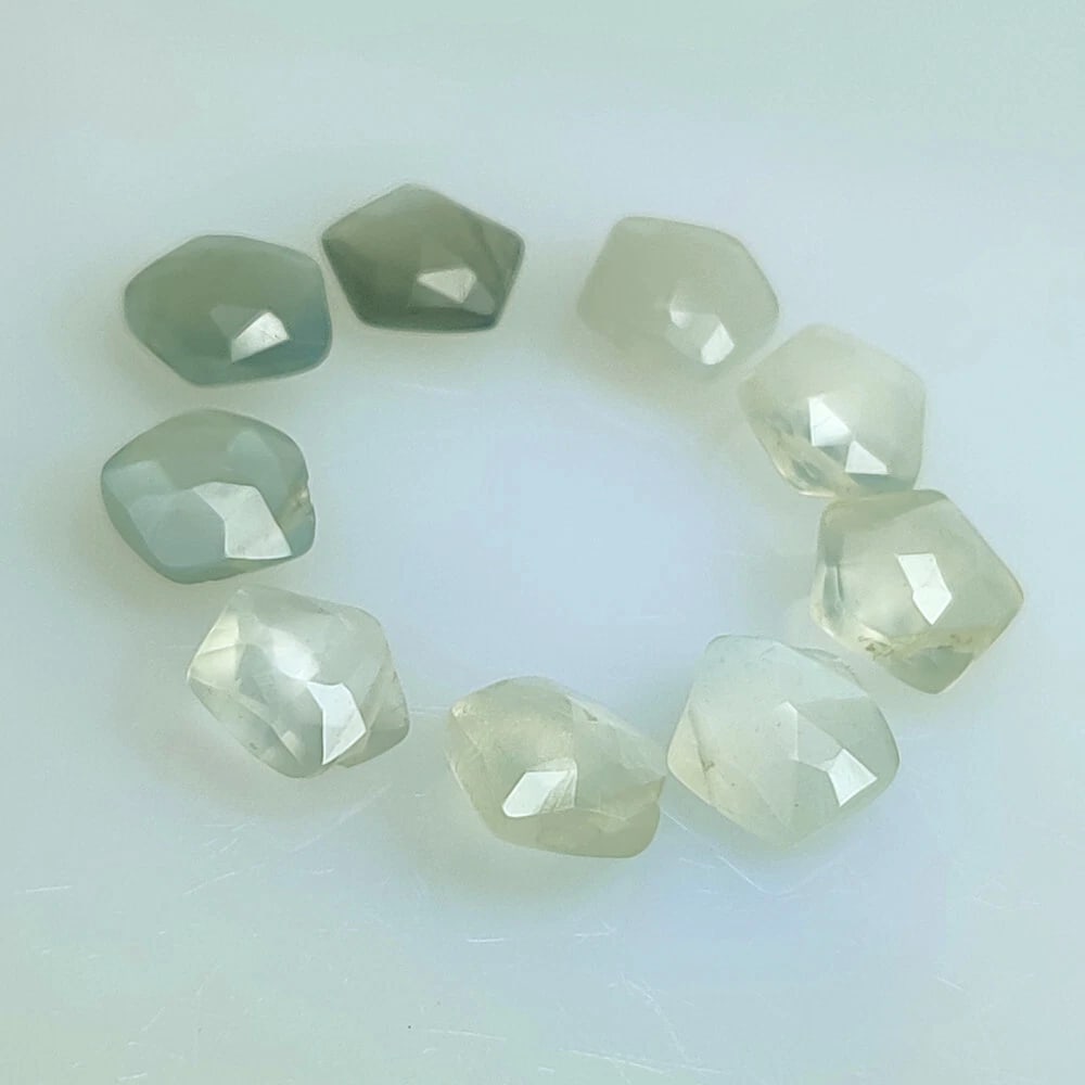 13.31 Ct Natural Moonstone Fancy Cut Beads: Weight - 13.31 Ct / Dimensions - 7.8x3.3 - 8.3x4.4 mm / 9 Pc's / Shape - Fancy Cut Beads / Transparency -OPaque / Origin - India / Treatment - None