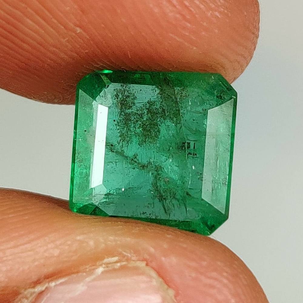 3.53 Ct Natural Zambian Green Emerald Square Octagon Cut (1 of 2)