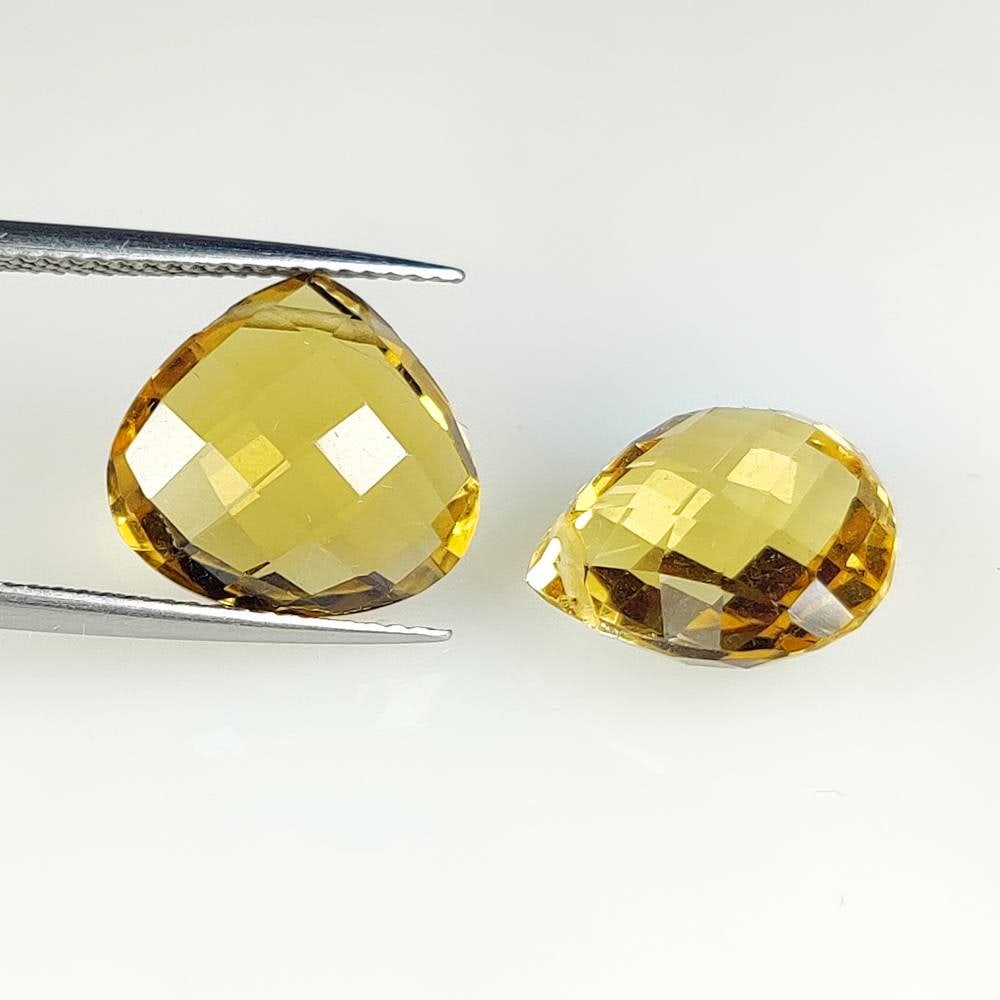 11.78 Ct Natural Honey Quartz Drilled Pear Cut Pair: Weight - 11.78 Ct / Dimensions - 12.80 x 12.40 x 6.30 mm / 2 Pc's / Top Class Quality / Drilled Pear Cut / Origin - Brazil / Comments - Heated