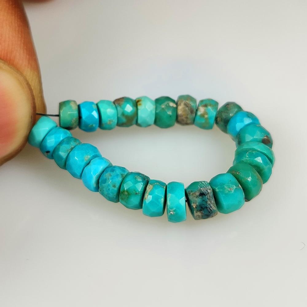 18.04 Ct Natural Blue Turquoise 3" Round Faceted Beads: Weight - 18.04 Ct / Dimensions - 5.10 - 5.80 mm / 25 Pc's / Shape - Round Beads / Color - Blue / Transparency - Translucent / Origin - Arizona / Treatment - None