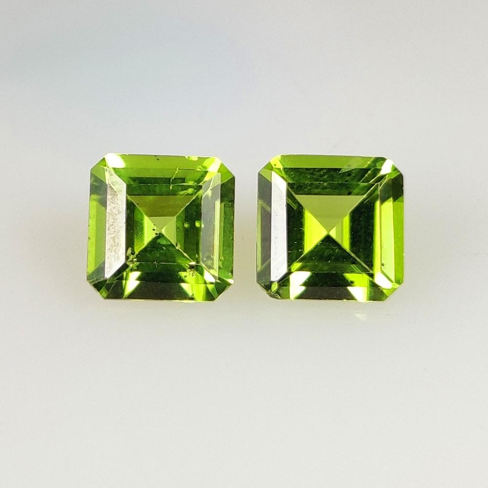 3.11 Ct Natural Green Peridot Square Octagon Cut Pair: Weight - 3.11 Ct / Size - 7.10 x 7.10 x 4.20 mm / 2 Pc's / Shape - Square Octagon Cut / Color - Green / Clarity - VVS / Origin - Pakistan / Treatment - None