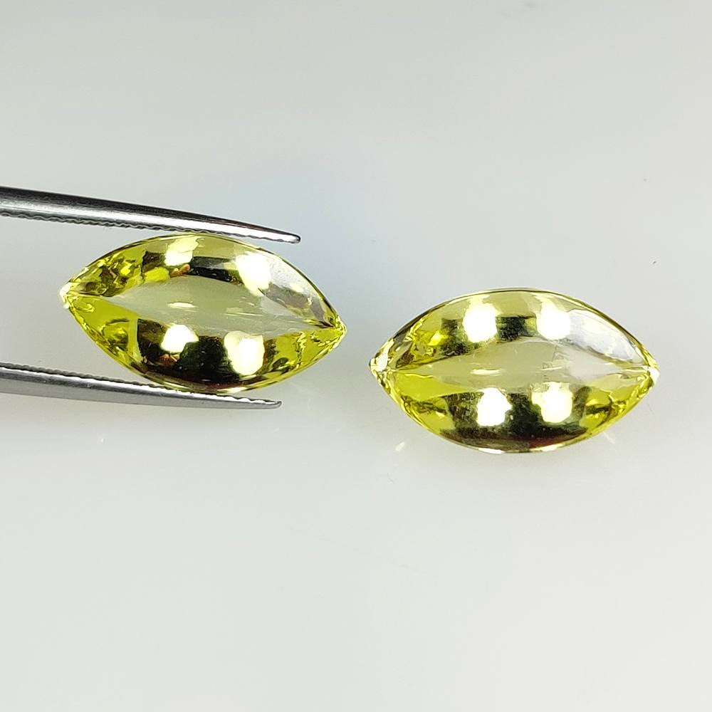 9.52 Ct Natural Lemon Quartz Marquise Cab Pair: Weight - 9.52 Ct / Dimensions - 16.00 x 8.70 x 6.40 mm / 2 Pc's / Shape & Cut - Marquise Cab / Color - Greenish Yellow / Transparency - Transparent / Comments - Unheated