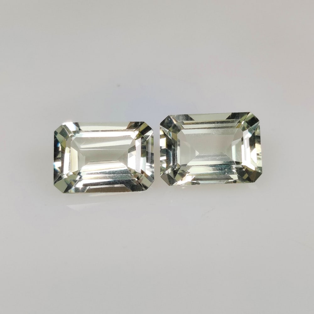 14.08 Ct Natural Green Amethyst Octagon Cut Pair: Weight - 14.08 Ct / Size - 14.10 x 10.10 x 6.70 mm / 2 PC's / Shape - Octagon Cut / Color - Green / Clarity - VVS / Origin - Brazil / Treatment - Heated