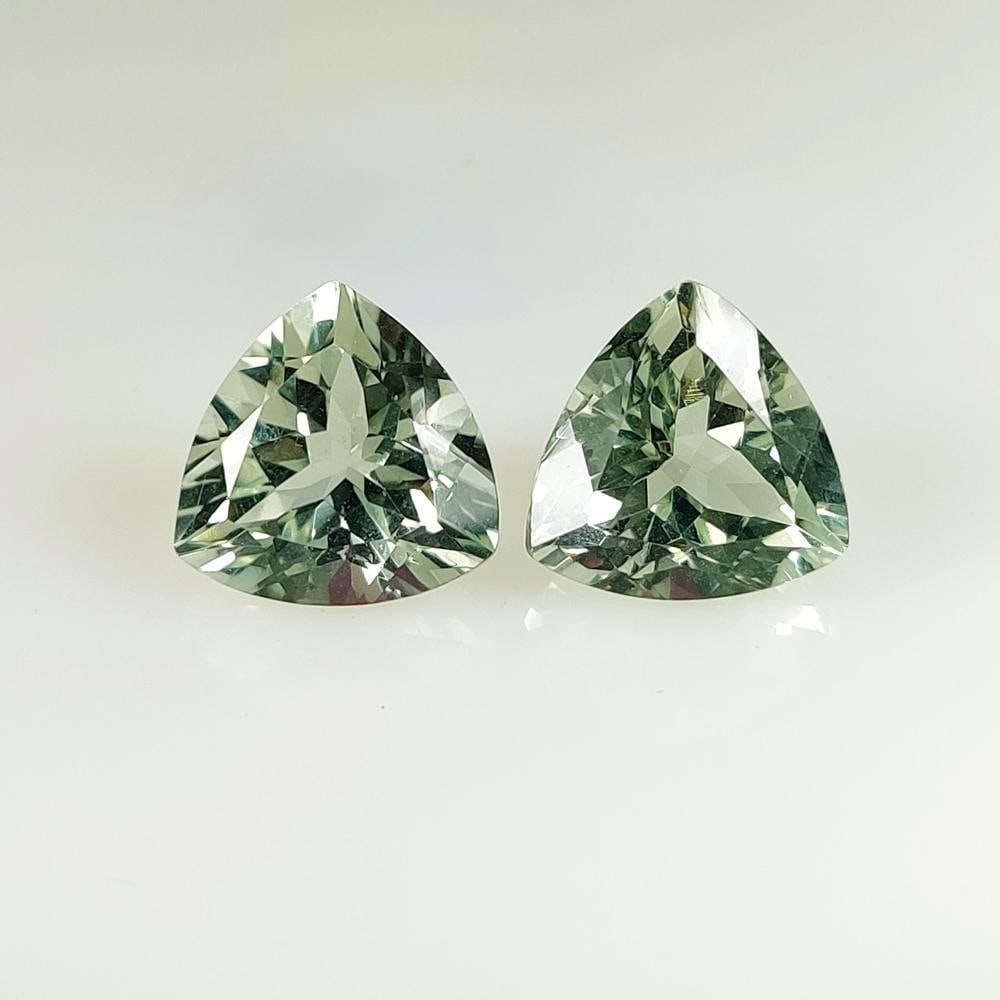 11.84 Ct Natural Green Amethyst Trillion Cut Pair: Weight - 11.84 Ct / Size -12.00 x 11.90 x 8.30 mm / 2 Pc's / Shape - Trillion Cut / Color - Green / Clarity - VVS / Origin - Brazil / Treatment - Heated