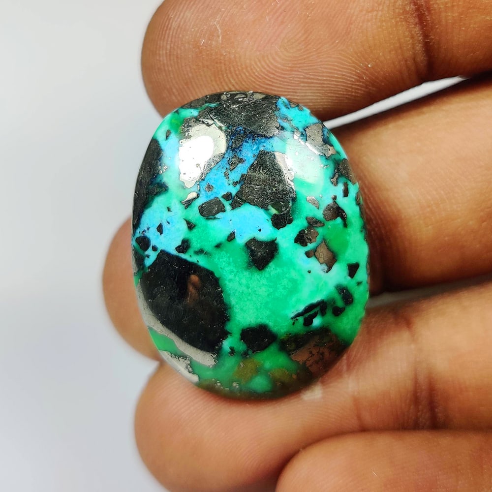 54.94 Ct Natural Metal Turquoise Oval Cab: Weight - 54.94 Ct / Dimensions - 28.00 x 20.40 x 8.80 mm / Good Color / Oval Cabochon - Ready for Jewellery Setting / Origin - Arizona / Treatment - None