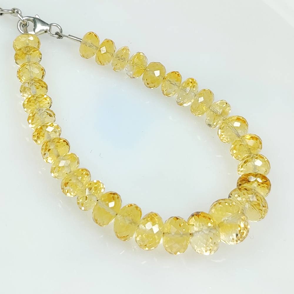 57.60 Ct Natural Yellow Citrine 7.5" Round Drilled Faceted Beads Bracelet (1 of 3)