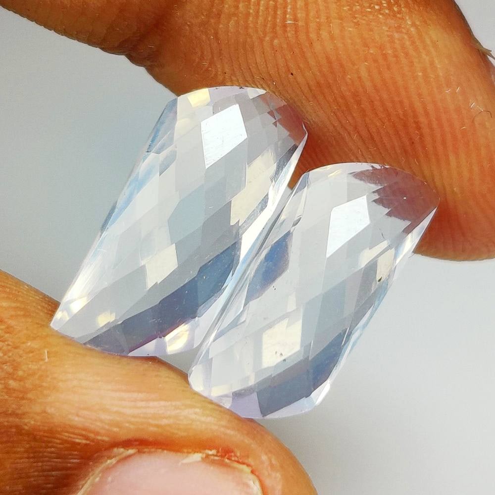 8.90 Ct Natural Lavender Quartz Fancy Cut Pair: Weight - 8.90 Ct / Dimensions -16.70 x 7.70 x 5.10 mm / 2 Pc's / Shape - Fancy Cut / Color - Lavender / Clarity - VVS / Origin -Brazil / Treatment - None