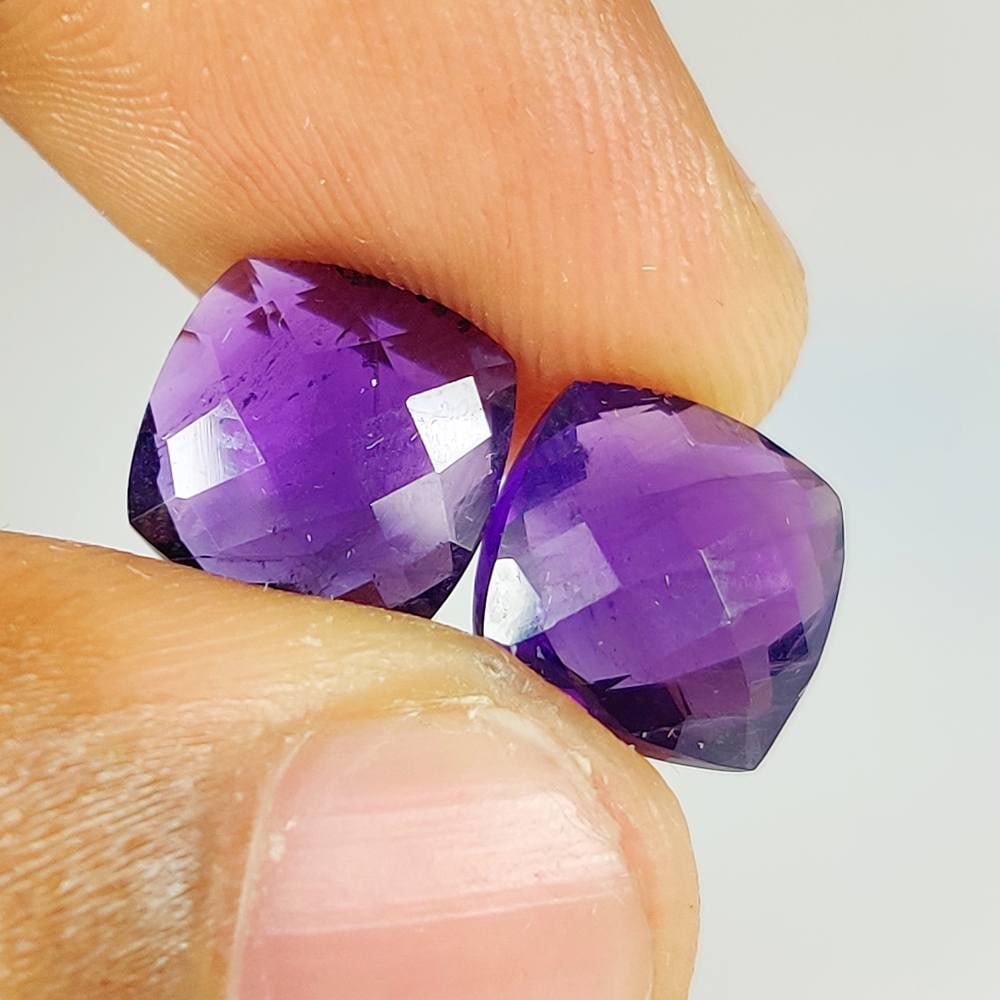 5.96 Ct Natural Purple Amethyst Cushion Cut Pair (1 of 2)