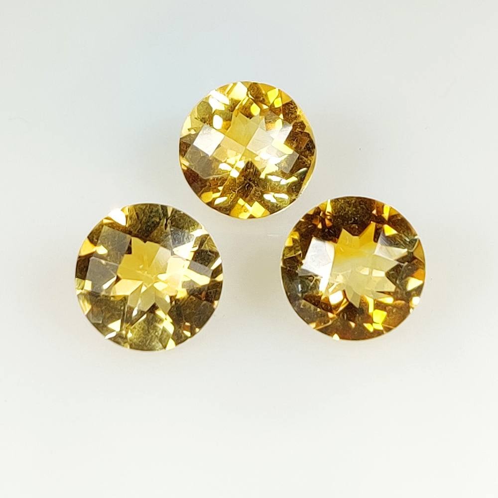9.82 Ct Natural Yellow Citrine Round Cut Set: Weight - 9.82 Ct / Dimensions - 9.80 - 10.00 mm / 3 Pc's / Shape & Cut - Round Cut / Color - Yellow / Transparency - VVS / Origin - Brazil / Comments - Heated