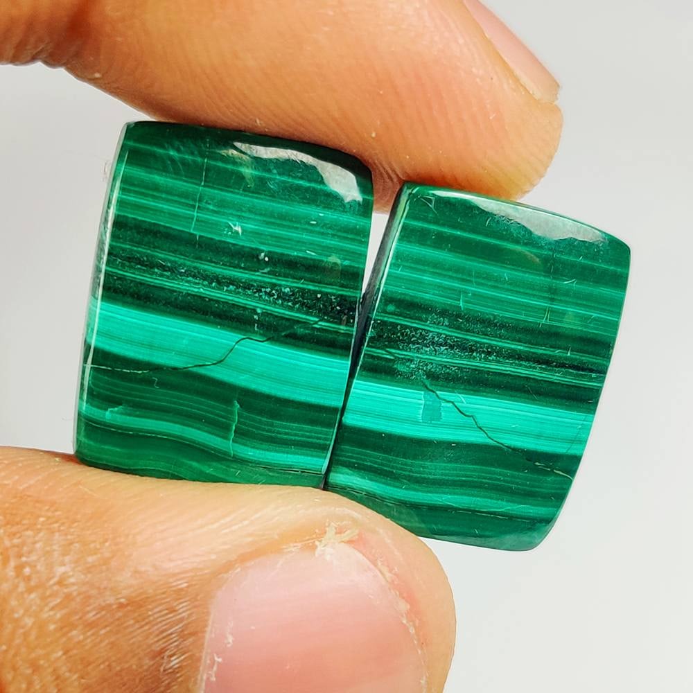 30.94 Ct Natural Green Malachite Cushion Cab Pair (1 of 2)
