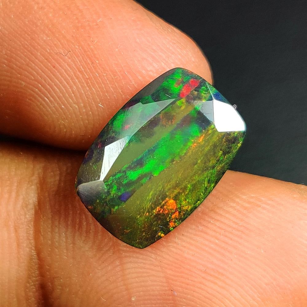 2.90 Ct Natural Black Fire Opal Cushion Cut (1 of 3)