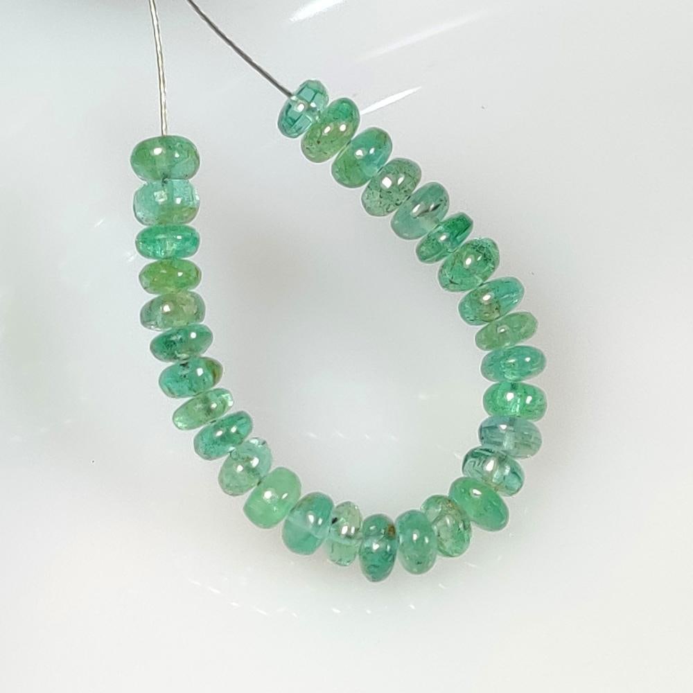 6.76 Ct Natural Zambian Emerald Round Beads: Weight - 6.76 Ct / Dimensions - 3.50 - 4.00 mm / 30 Pc's / 2" inches / Shape - Round Beads / Color - Green / Clarity - SI / Origin - Zambia / Treatment - Natural Emeralds are commonly enhanced by oil
