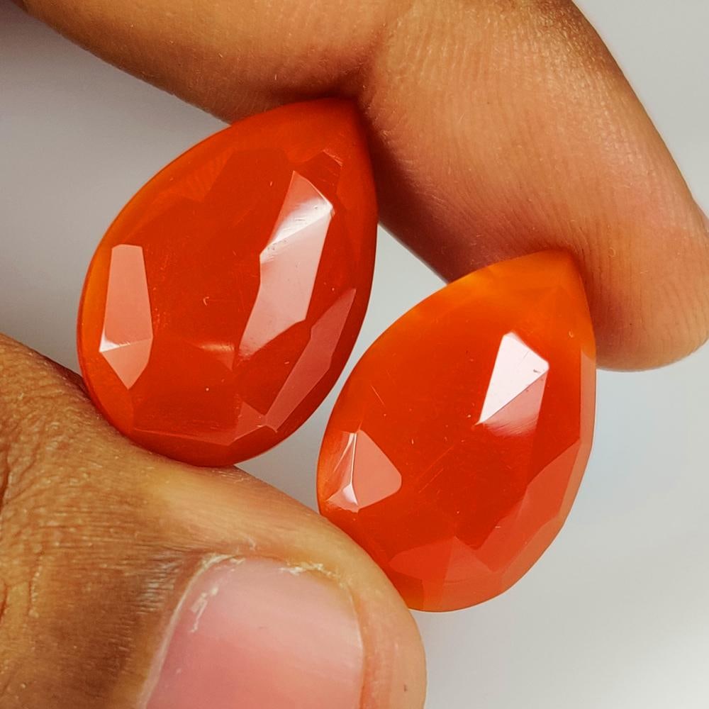 16.64 Ct Natural Orange Carnelian Pear Cut Pair (1 of 2)