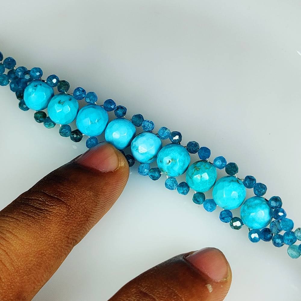 11.24g Natural Silver Blue Apatite & Turquoise 8.5" Beads Bracelet: Weight - 11.24g / Size - 3.30 - 8.10 mm / 96 Pc's / 8.5"inches / Top Class Quality / Round Cut Beads / Origin - Brazil / Treatment - None