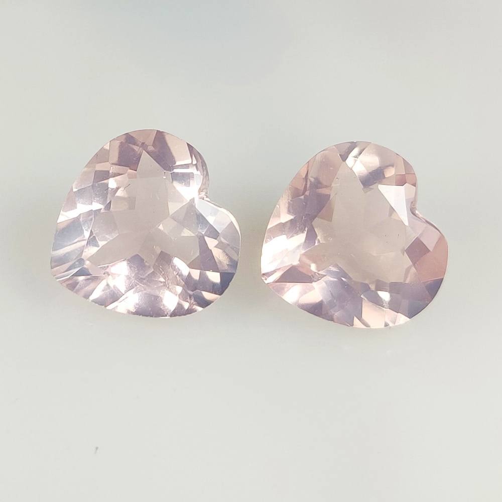 9.63 Ct Natural Rose Quartz Heart Cut Pair: Weight - 9.63 Ct / Dimensions - 11.90 x 12.10 x 6.60 mm / 2 Pc's / Top Class Quality / Heart Cut / Origin - Brazil / Comments - None