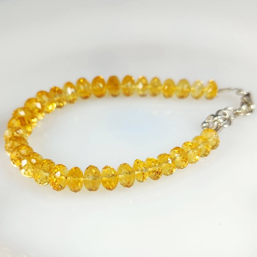 44.44 Ct Natural Yellow Citrine 7.5" Round Beads Bracelet (1 of 2)