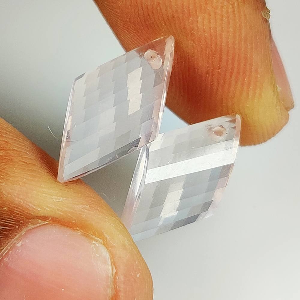 8.20 Ct Natural Rose Quartz Drilled Fancy Cut Pair: Weight - 8.20 Ct / Dimensions - 15.20 x 8.60 x 5.00 mm / 2 Pc's / Top Class Quality / Fancy Cut / Origin - Brazil / Comments - None