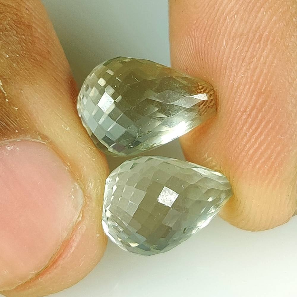11.41 Ct Natural Green Amethyst Pear Drop Pair: Weight - 11.41 Ct / Dimensions -12.30 x 8.80 x 8.80 mm / 2 Pc's / Shape - Pear Drop / Color - Green / Clarity - VVS / Origin - Brazil / Treatment - Heated