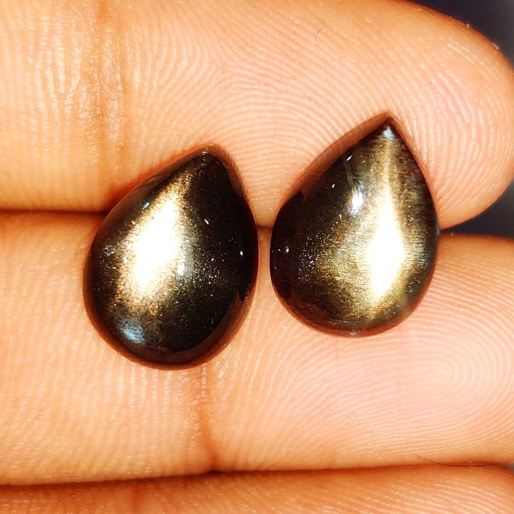8.50 Ct Natural Moonstone Pear Cab Pair: Weight - 8.50 Ct / Size - 13.80 x 10.00 x 4.30 mm / 2 Pc's / Shape - Pear Cab / Clarity - Opaque / Origin - Brazil / Treatment - Heated