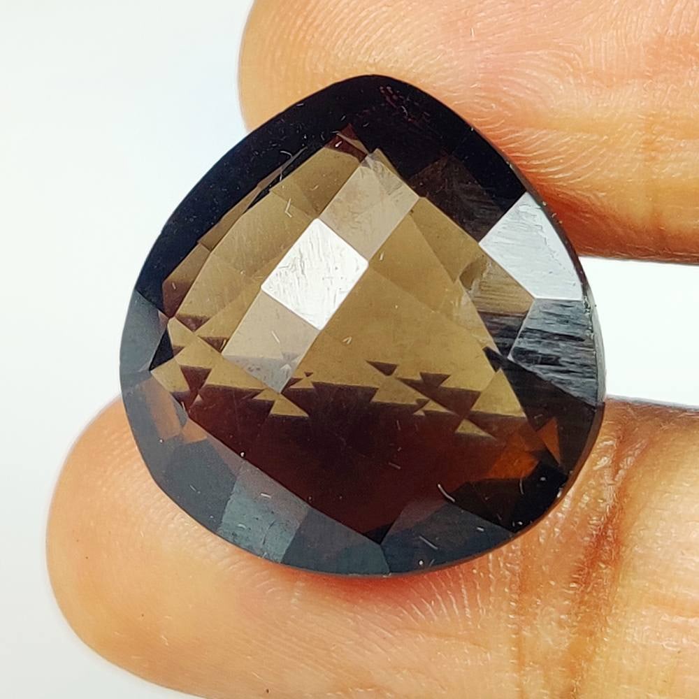 13.88 Ct Natural Choco Smoky Quartz Pear Checkerboard Cut: Weight - 13.88 Ct / Size - 17.40 x 17.00 x 8.50 mm / Top Class Quality / Pear Cut / Origin - Norway / Treatment - None