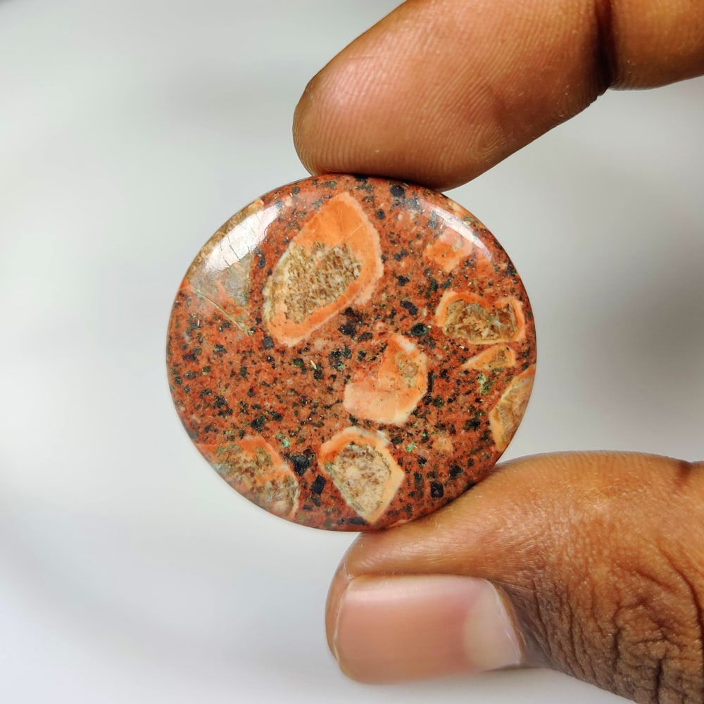 40.13 Ct Natural Poppy Jasper Quartz Round Cab: weight - 40.13 Ct / Size - 32.00 x 32.00 x 5.00 mm / Shape - Excellent Round Cab / Origin - Brazil / Treatment - None