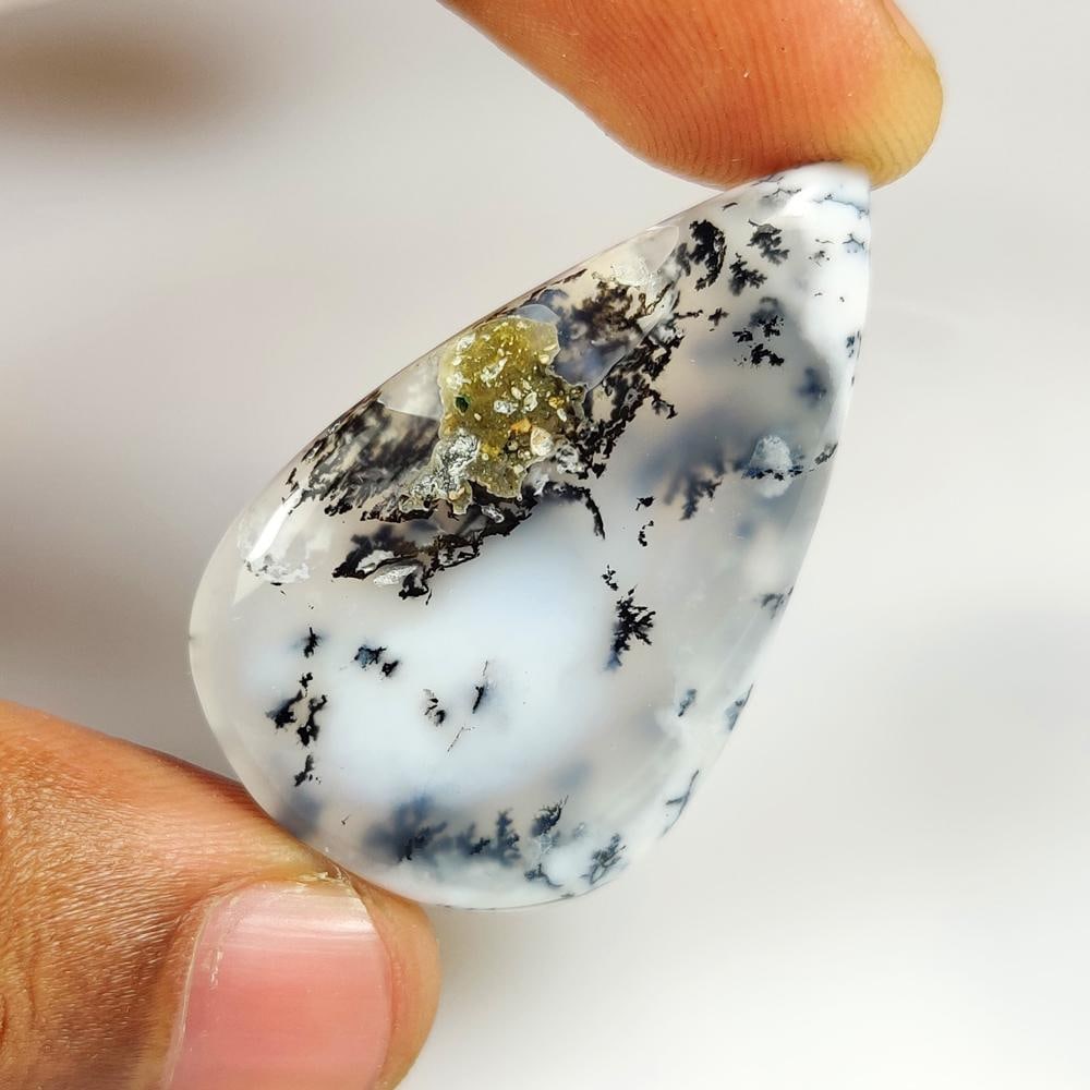 43.31 Ct Natural Dendrite Opal Pear Cab: weight - 43.31 Ct / Size - 41.00 x 27.00 x 6.00 mm / Shape - Excellent Pear Cab / Origin - Brazil / Treatment - None