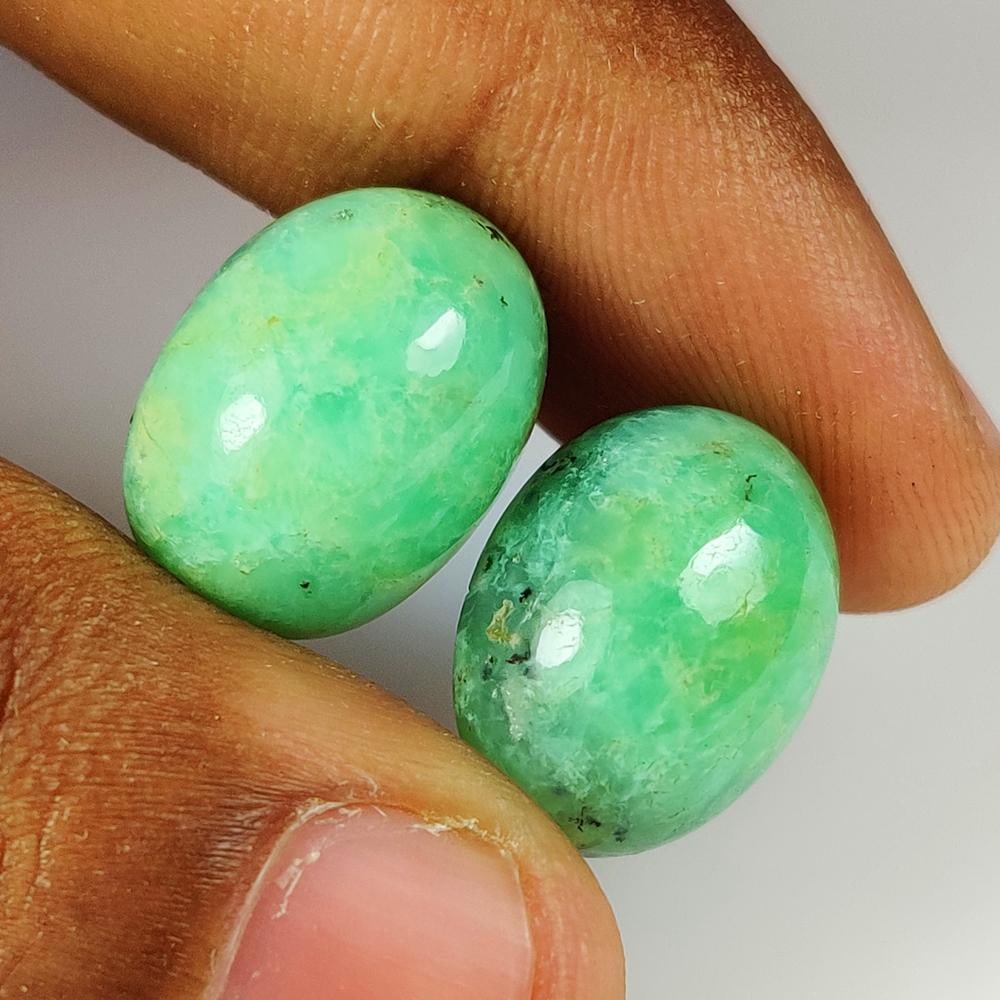 29.24 Ct Natural Chrysoprase Oval Cab Pair: Weight - 29.24 Ct / Size - 17.30 x 13.10 x 9.50 mm / 2 Pc's / Shape - Oval Cab / Clarity - Opaque / Origin - Brazil / Treatment - None