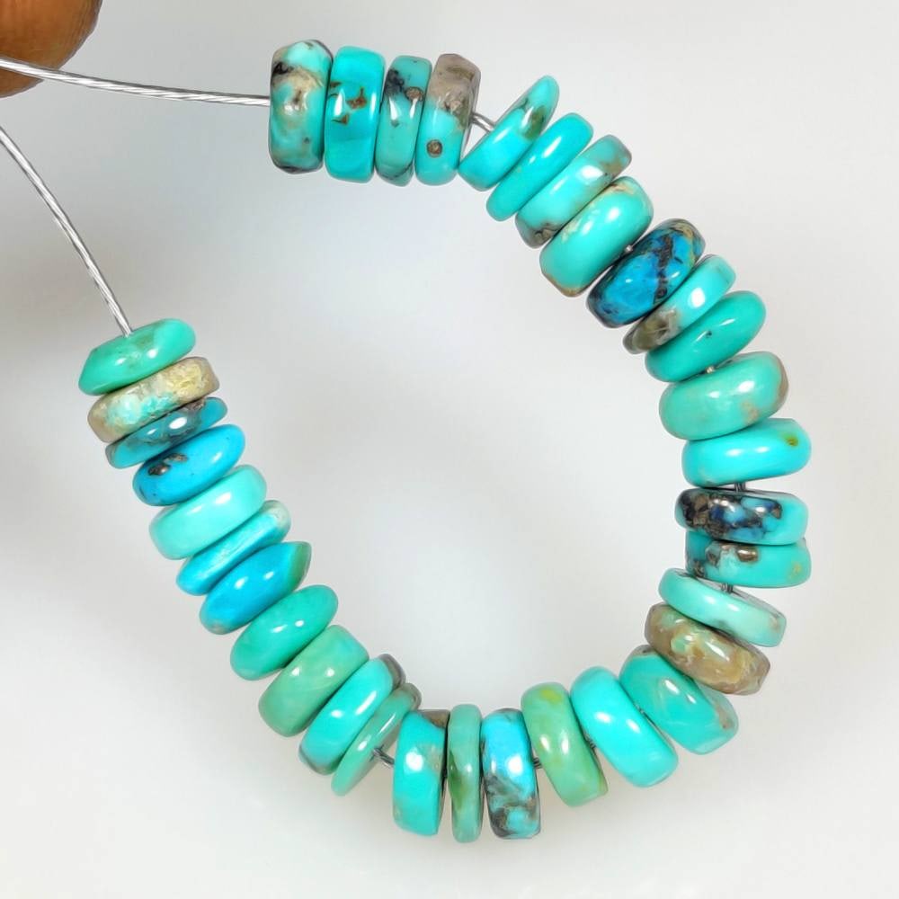 13.42 Ct Natural Blue Turquoise Round Beads: Weight - 13.42 Ct / Size - 5.00 - 5.50 mm / 34 Pc's / Good Color / Round Beads - Ready for Jewellery Setting / Origin - Arizona / Treatment - None