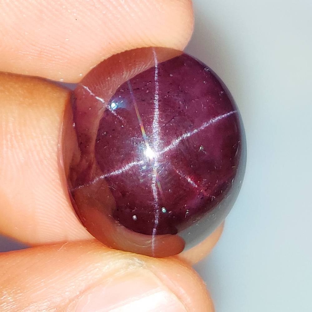 34.17 Ct Natural Star Garnet Oval Cab: Weight - 34.17 Ct / Dimensions -20.10 x 18.00 x 8.60 mm / Shape - Oval Cabochon / Clarity - Opaque / Origin - India / Treatment - None