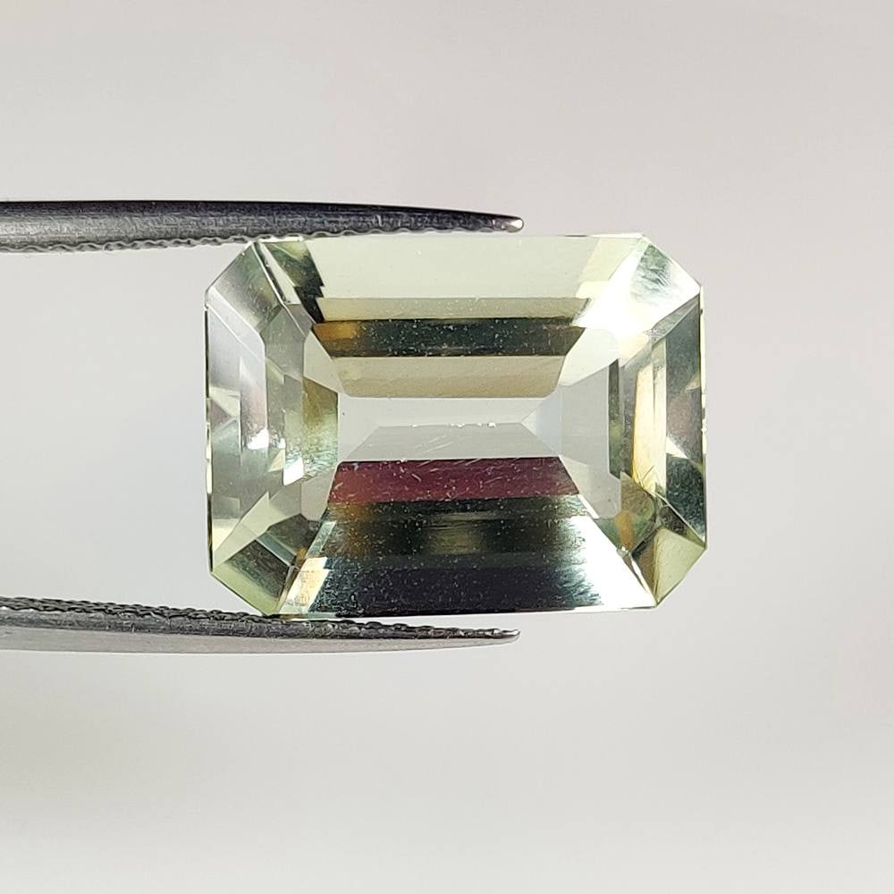 9.09 Ct Natural Green Amethyst Octagon Cut: Weight - 9.09 Ct / Size -15.90 x 12.00 x 7.40 mm / Shape - Octagon Cut / Color - Green / Clarity - VVS / Origin - Brazil / Treatment - Heated