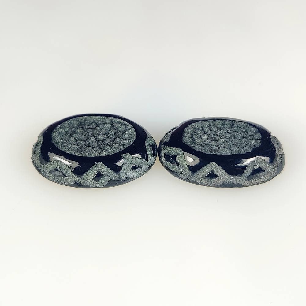 25.15 Ct Natural Black Onyx Oval Cab Pair: Weight - 25.15 Ct / Dimensions -21.00x 15.40 x 4.90 mm / 2 Pc's / Shape - Oval Cab / Clarity - Opaque / Origin - Brazil / Comments - None