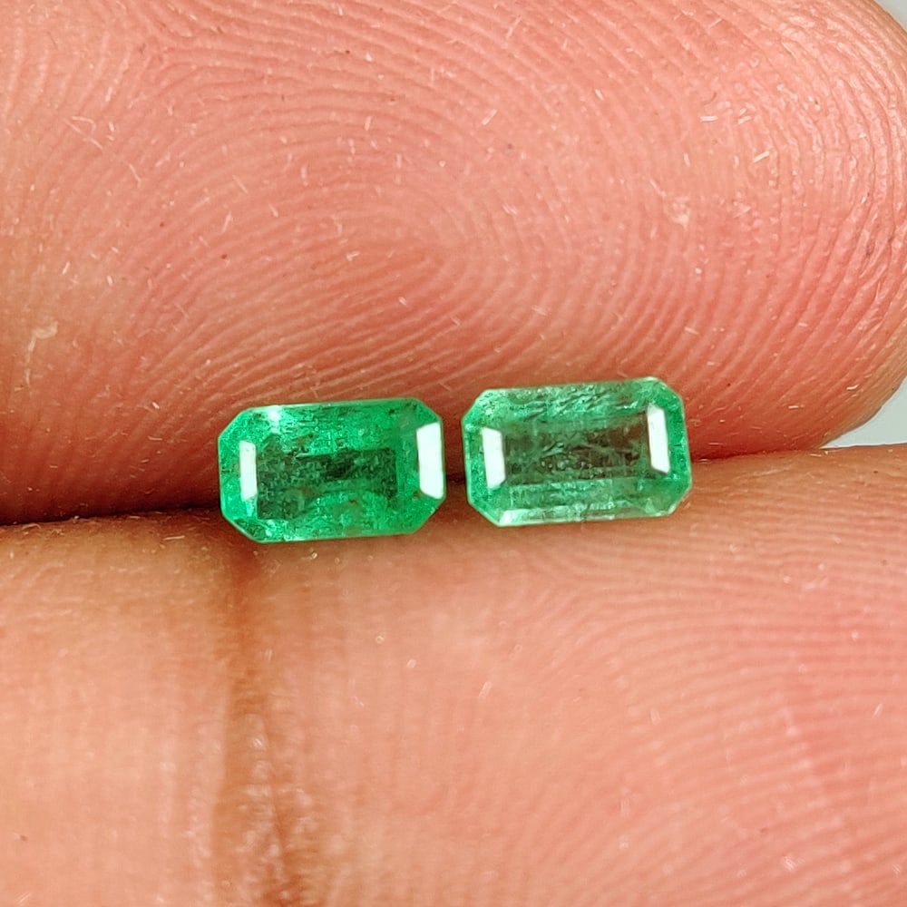 0.67 Ct Natural Zambian Green Emerald Octagon Cut Pair (1 of 4)