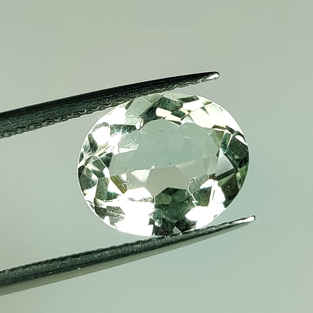 3.35 Ct Natural Green Amethyst Oval Cut: Weight - 3.35 Ct / Size - 23.50 x 12.40 x 4.20 mm / Shape - Oval Cut / Color - Green / Clarity - VVS / Origin - Brazil / Treatment - Heated