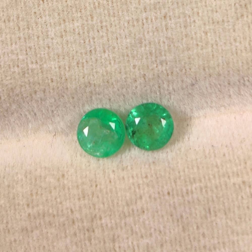 0.47 Ct Natural Zambian Green Emerald Round Pair (1 of 2)