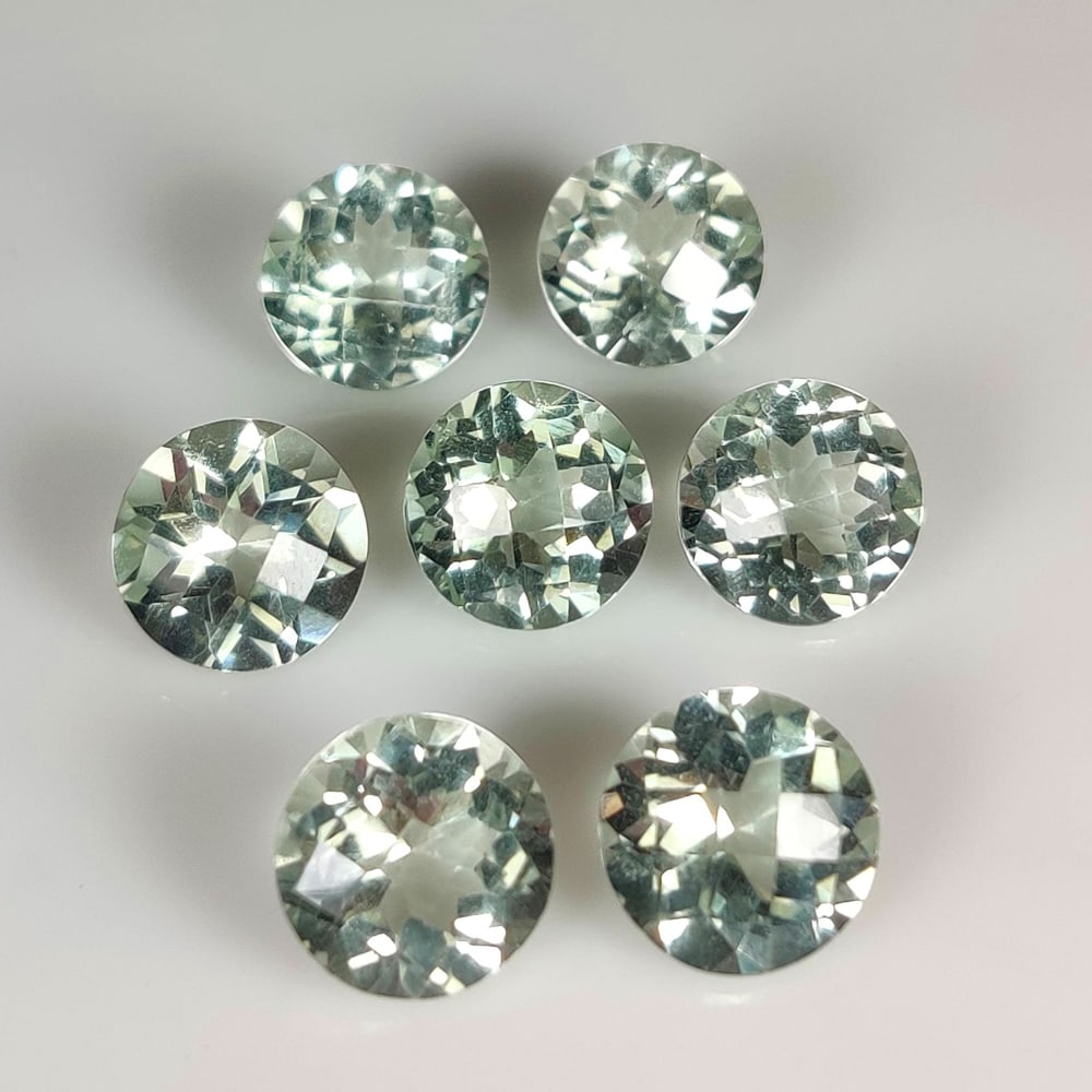 25.73 Ct Natural Green Amethyst Round Cut Necklace Set: Weight - 25.73 Ct / Size - 10.20 - 10.30 mm / 7 Pc's / Shape - Round Cut / Color - Green / Clarity - VVS / Origin - Brazil / Treatment - Heated