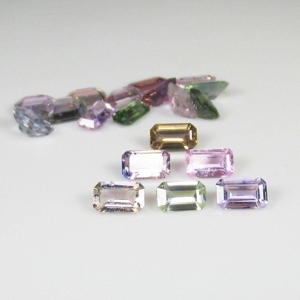 6.23 Ct Natural Multicolor Fancy Sapphire Octagon Cut Set: Weight - 6.23 Ct / Dimensions- 5.0x3.0 - 5.5x3.5 mm / 19 Pc's / Shape - Octagon Cut / Clarity - VVS / Origin - Sri Lanka / Treatment - Standard Heated