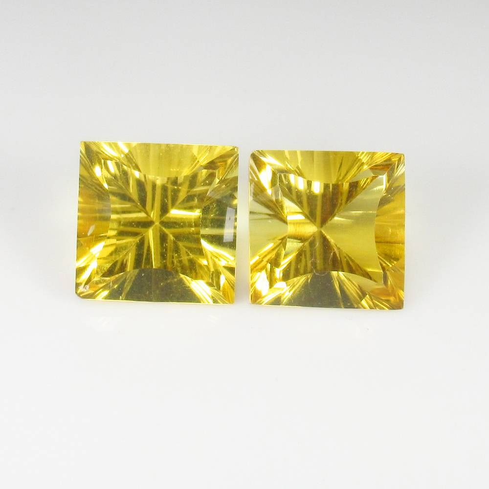 12.85 Ct Natural Yellow Citrine Square Cut Pair: Weight - 12.85 Ct / Size - 11.80 x 11.80 x 8.00 mm / 2 PC's / Shape - Square Cut / Color - Yellow / Clarity - VVS / Origin - Brazil / Treatment - Heated