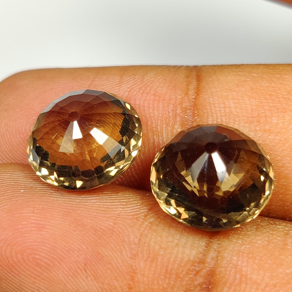 14.33 Ct Natural Choco Smoky Quartz Excellent Round Cut Pair: Weight - 14.33 Ct / Size - 12.00 x 12.00 x 9.00 mm / 2 Pc's / Clariry - VVS / Top Quality Luster / Excellent Round Cut / Origin - Brazil / Treatment - None