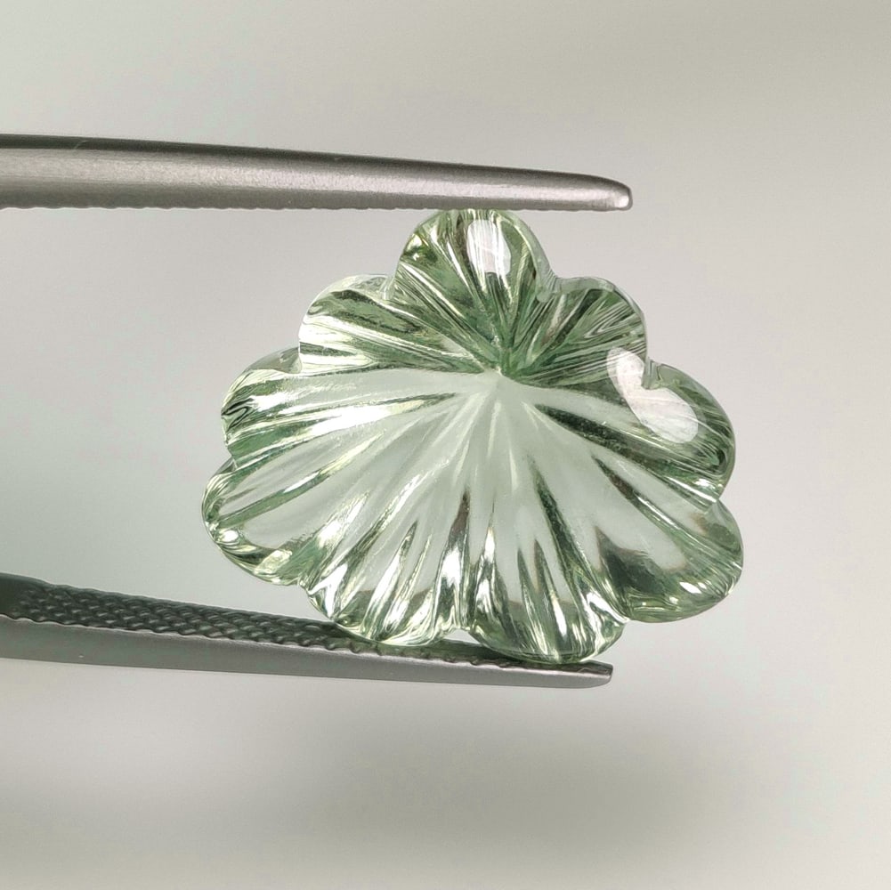 12.07 Ct Natural Green Amethyst Fancy Carving: Weight - 12.07 Ct / Size -17.20 x 15.10 x 9.50 mm / Shape - Fancy Carving / Color - Green / Clarity - VVS / Origin - Brazil / Treatment - Heated