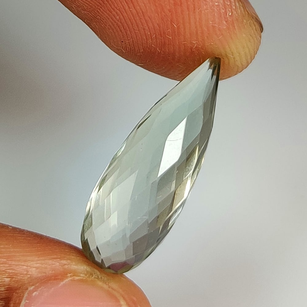8.09 Ct Natural Green Amethyst Pear Drop: Weight - 8.09 Ct / Size - 22.20 x 7.50 x 7.50 mm / Shape - Pear Drop / Color - Green / Clarity - VVS / Origin - Brazil / Treatment - Heated