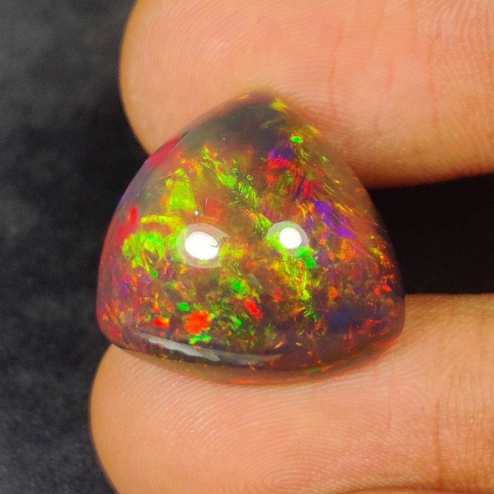 16.73 Ct Natural Black Fire Opal Trillion Cab (1 of 4)