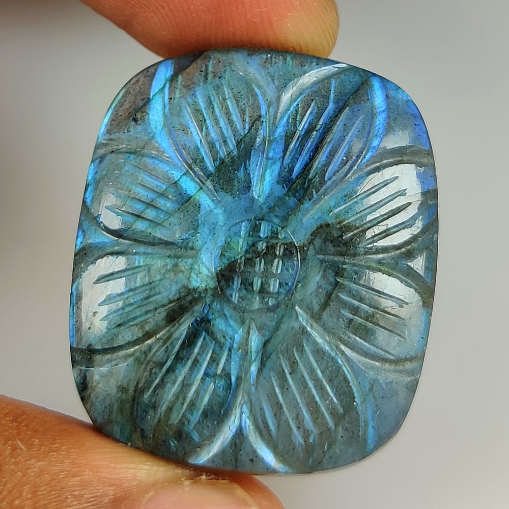70.08 Ct Natural Blue Shaded Labradorite Cushion Cab: Weight - 70.08 Ct / Size - 32.00 x 28.00 x 8.30 mm / Shape - Excellent Cushion Cab / Clarity - Opaque / Origin - Africa / Treatment - None