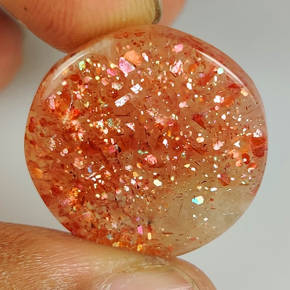 16.30 Ct Natural Orange Sunstone Round Cab: weight - 16.30 Ct / Size - 20.00 x 20.00 x 4.70 mm / Shape - Excellent Round Cab / Origin - Brazil / Treatment - None